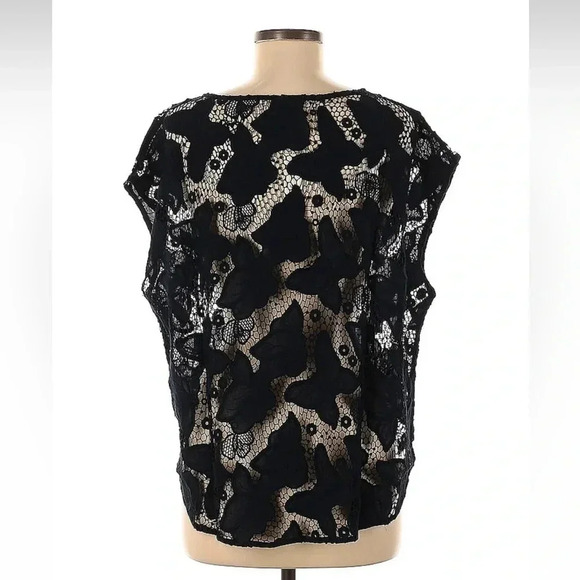 Talbots | Dark Navy Sheer Butterfly Embroidered Short Sleeve Blouse Size M NWT - Picture 2 of 3